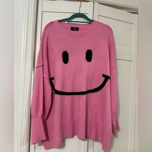 LALA ORIGINAL: Smiley Serotonin Oversized Knit in Bubblegum Pink